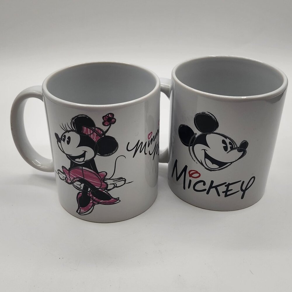 Zak Designs Mickey And Minnie Mouse 2 Mug Set Retro White Cup Drawings Made 2018